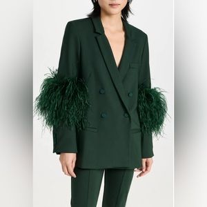 NWT Sally LaPointe Forest Suit Jacket w/ Ostrich Feathers